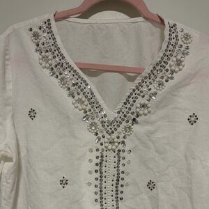 Chico's White Tunic with Silver Embellishments